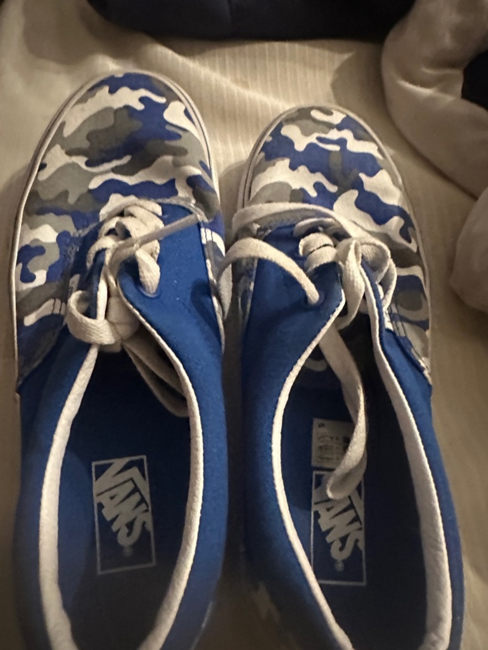 Vans Kids Blue and Gray Camo Canvas Sneakers